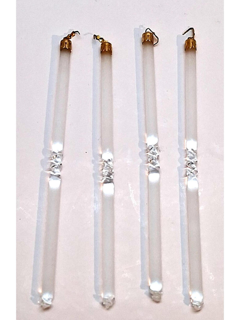 4 Gaetano Sciolari  Frosted Chandelier Prism Rods seated in Brass